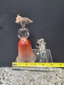 Vintage Murano Hand Blown Venetian Art Glass Figurine Of Woman & Dog