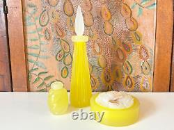 Vintage Murano Hand Blown Yellow Art Glass Three Piece Vanity Set, Attr Seguso