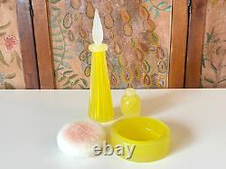 Vintage Murano Hand Blown Yellow Art Glass Three Piece Vanity Set, Attr Seguso