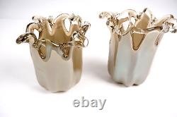 Vintage Murano Hand Made Italy White Champagne Cristal Glass Vase 5 Set of 2