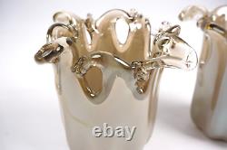 Vintage Murano Hand Made Italy White Champagne Cristal Glass Vase 5 Set of 2