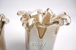 Vintage Murano Hand Made Italy White Champagne Cristal Glass Vase 5 Set of 2