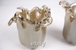 Vintage Murano Hand Made Italy White Champagne Cristal Glass Vase 5 Set of 2