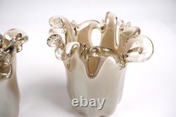 Vintage Murano Hand Made Italy White Champagne Cristal Glass Vase 5 Set of 2