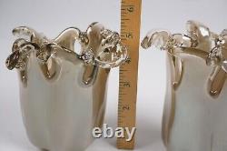 Vintage Murano Hand Made Italy White Champagne Cristal Glass Vase 5 Set of 2