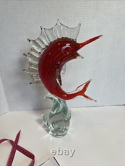 Vintage Murano Italian Art Glass 12 3/4 Red Sail Fish