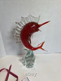 Vintage Murano Italian Art Glass 12 3/4 Red Sail Fish