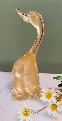 Vintage Murano Italian Art Glass Archimede Seguso Duck Figurine Gold Fleck