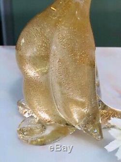 Vintage Murano Italian Art Glass Archimede Seguso Duck Figurine Gold Fleck