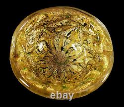 Vintage Murano Italian Art Glass Bowl Vase Green Swirl Gold Italy Barovier Toso