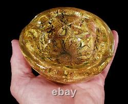 Vintage Murano Italian Art Glass Bowl Vase Green Swirl Gold Italy Barovier Toso