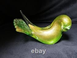 Vintage Murano Italian Art Glass Dove Green with Infused Gold Dust Signed W Tag