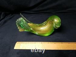 Vintage Murano Italian Art Glass Dove Green with Infused Gold Dust Signed W Tag