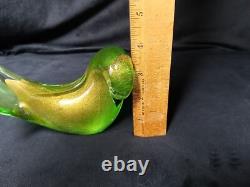 Vintage Murano Italian Art Glass Dove Green with Infused Gold Dust Signed W Tag