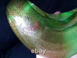 Vintage Murano Italian Art Glass Dove Green with Infused Gold Dust Signed W Tag