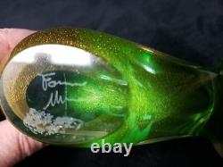 Vintage Murano Italian Art Glass Dove Green with Infused Gold Dust Signed W Tag