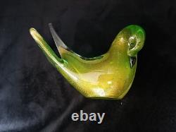 Vintage Murano Italian Art Glass Dove Green with Infused Gold Dust Signed W Tag