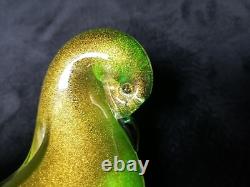 Vintage Murano Italian Art Glass Dove Green with Infused Gold Dust Signed W Tag