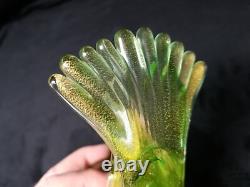 Vintage Murano Italian Art Glass Dove Green with Infused Gold Dust Signed W Tag