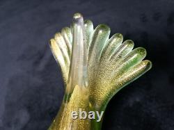 Vintage Murano Italian Art Glass Dove Green with Infused Gold Dust Signed W Tag