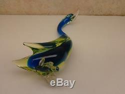 Vintage Murano Italian Art Glass Duck Swan Goose Bird Figurine BLUE GREEN YELLOW