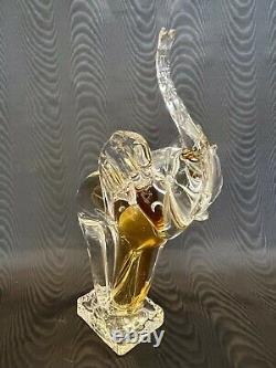 Vintage Murano Italian Art Glass Elephant Figurine, Clear & Amber, 13 1/2 Tall