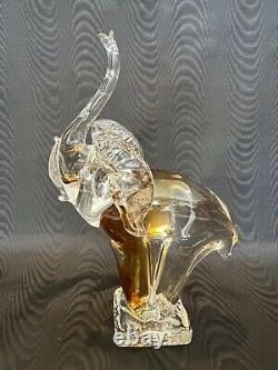 Vintage Murano Italian Art Glass Elephant Figurine, Clear & Amber, 13 1/2 Tall