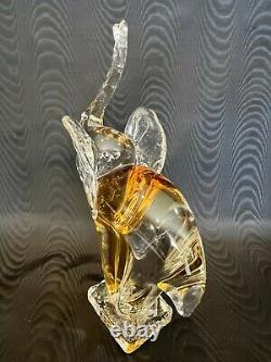 Vintage Murano Italian Art Glass Elephant Figurine, Clear & Amber, 13 1/2 Tall
