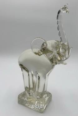 Vintage Murano Italian Art Glass Elephant Figurine, Clear & Smoky, 11 Tall 5lb
