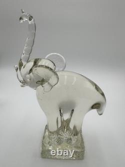 Vintage Murano Italian Art Glass Elephant Figurine, Clear & Smoky, 11 Tall 5lb