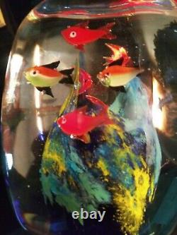 Vintage Murano Italian Art Glass Fish Aquarium Paperweight 8 Fishes