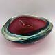 Vintage Murano Italian Art Glass Large Geode Bowl Sommerso Ashtray Cranberry 7