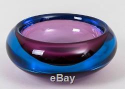 Vintage Murano Italian Art Glass Sommerso Bowl Rose Pink & Deep Blue 7 Diameter