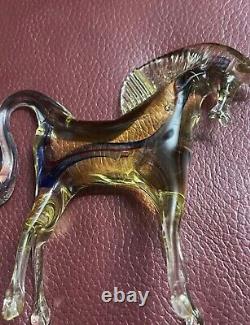 Vintage Murano Italian Art Glass Two Horses Sculpture with Minor Chip