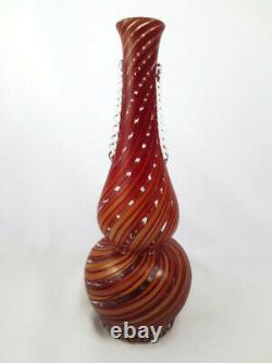 Vintage Murano Italian Art Glass Vase Red & Orange Striped Swirl Bischoff Bottle