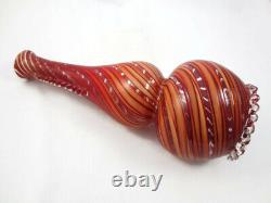 Vintage Murano Italian Art Glass Vase Red & Orange Striped Swirl Bischoff Bottle