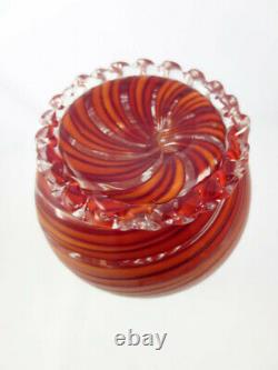 Vintage Murano Italian Art Glass Vase Red & Orange Striped Swirl Bischoff Bottle
