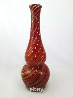 Vintage Murano Italian Art Glass Vase Red & Orange Striped Swirl Bischoff Bottle