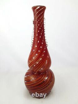 Vintage Murano Italian Art Glass Vase Red & Orange Striped Swirl Bischoff Bottle