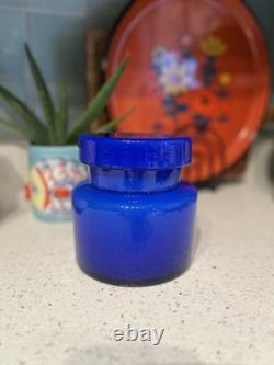 Vintage Murano Italian Cobalt Blue Lidded Glass Jar By Luciano Vistosi