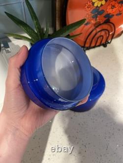 Vintage Murano Italian Cobalt Blue Lidded Glass Jar By Luciano Vistosi