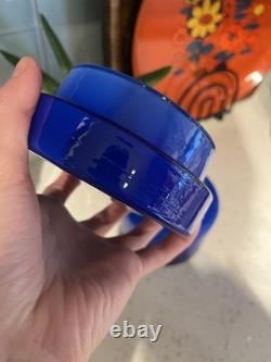 Vintage Murano Italian Cobalt Blue Lidded Glass Jar By Luciano Vistosi