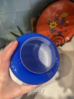 Vintage Murano Italian Cobalt Blue Lidded Glass Jar By Luciano Vistosi