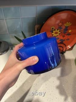 Vintage Murano Italian Cobalt Blue Lidded Glass Jar By Luciano Vistosi