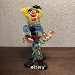 Vintage Murano Italian Glass Clown Musician with Guitar Figurine 8.5In