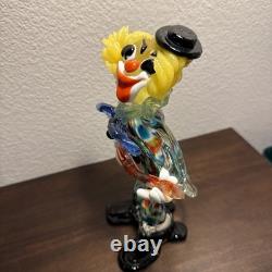 Vintage Murano Italian Glass Clown Musician with Guitar Figurine 8.5In
