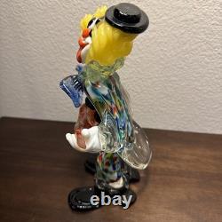 Vintage Murano Italian Glass Clown Musician with Guitar Figurine 8.5In