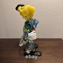 Vintage Murano Italian Glass Clown Musician with Guitar Figurine 8.5In