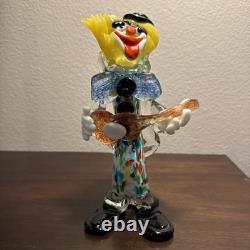 Vintage Murano Italian Glass Clown Musician with Guitar Figurine 8.5In