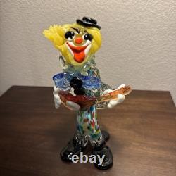 Vintage Murano Italian Glass Clown Musician with Guitar Figurine 8.5In
